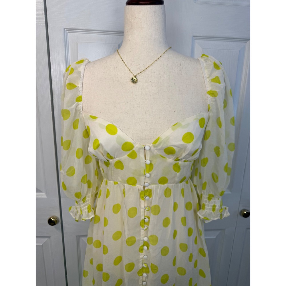 NEW For Love & Lemons Yellow Polka Dot Megan Maxi Dress Puff Sleeve Corset Small - Picture 5 of 12